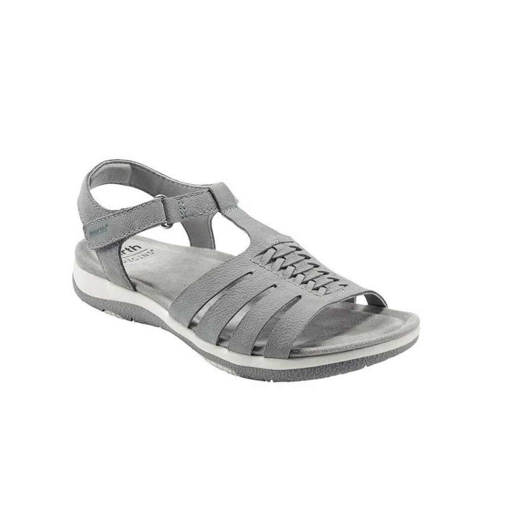 Earth Womens 7.5 M Medium Gray Leather Saila Flat Strappy Sandals DISPLAY NY1